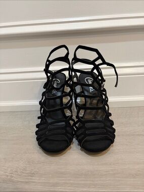 Candie's Black Strappy Cage Heels